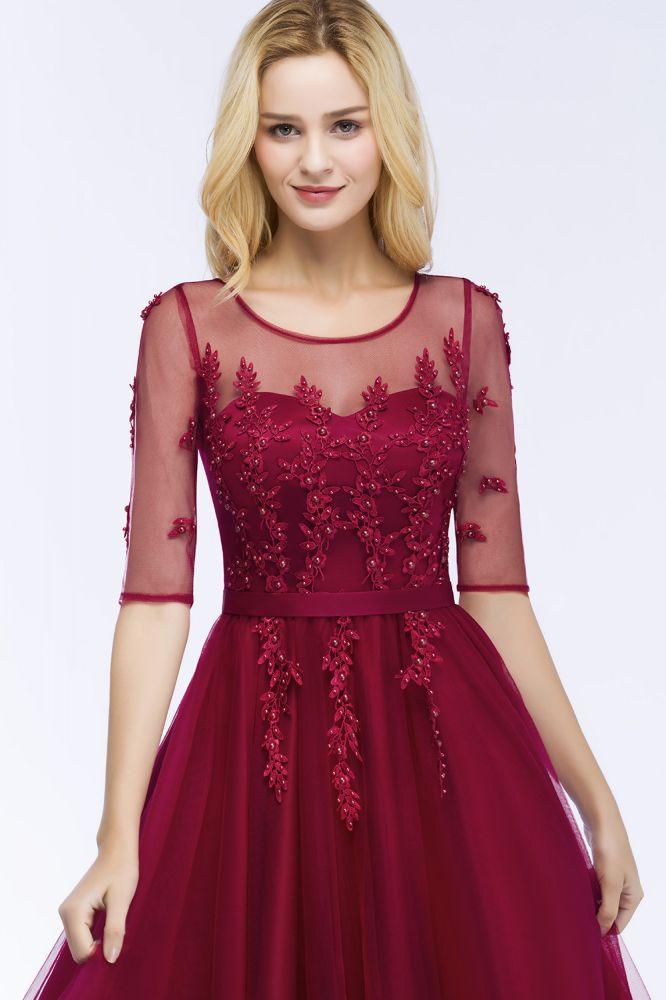 A-line Floor Length Appliques Tulle Bridesmaid Dress Half Sleeve Evening Dress - Image 10