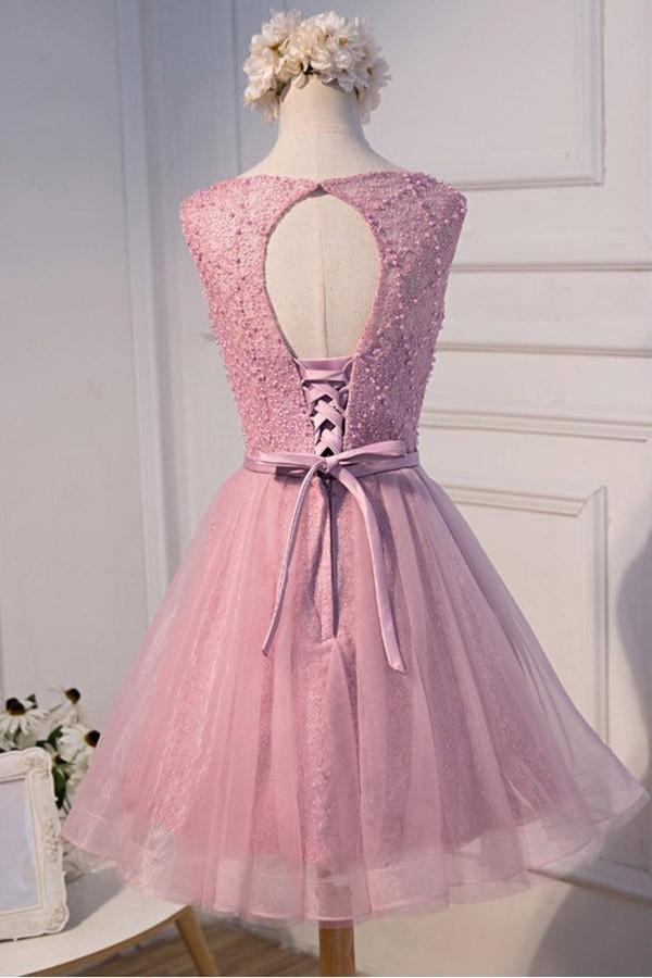A-line Scoop Neck Short Tulle Homecoming Dress With Beading - Image 3