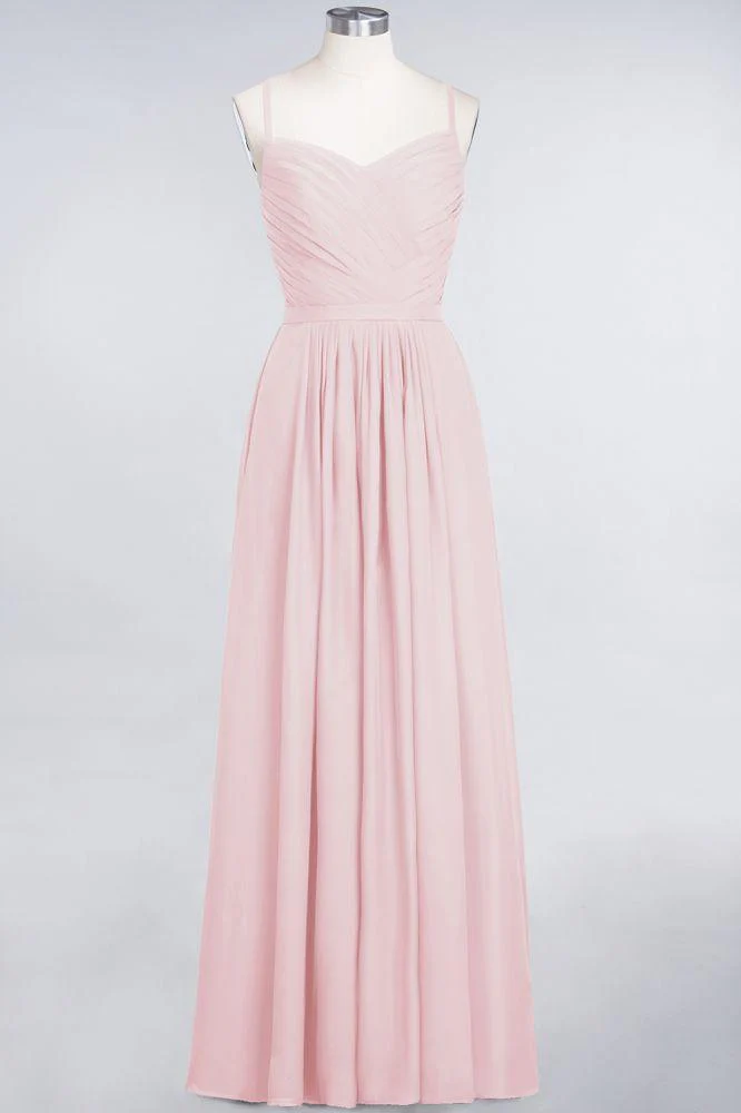 A-Line Spaghetti-Straps Sweetheart Sleeveless Bridesmaid Dress Ruffles Chiffon Evening Maxi Gown - Image 10