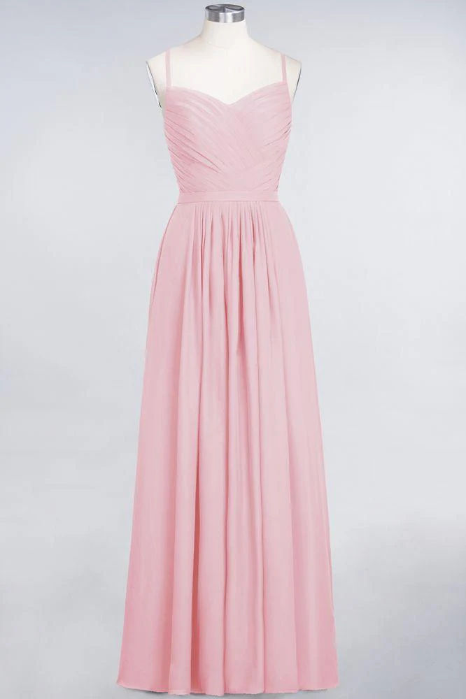 A-Line Spaghetti-Straps Sweetheart Sleeveless Bridesmaid Dress Ruffles Chiffon Evening Maxi Gown - Image 11