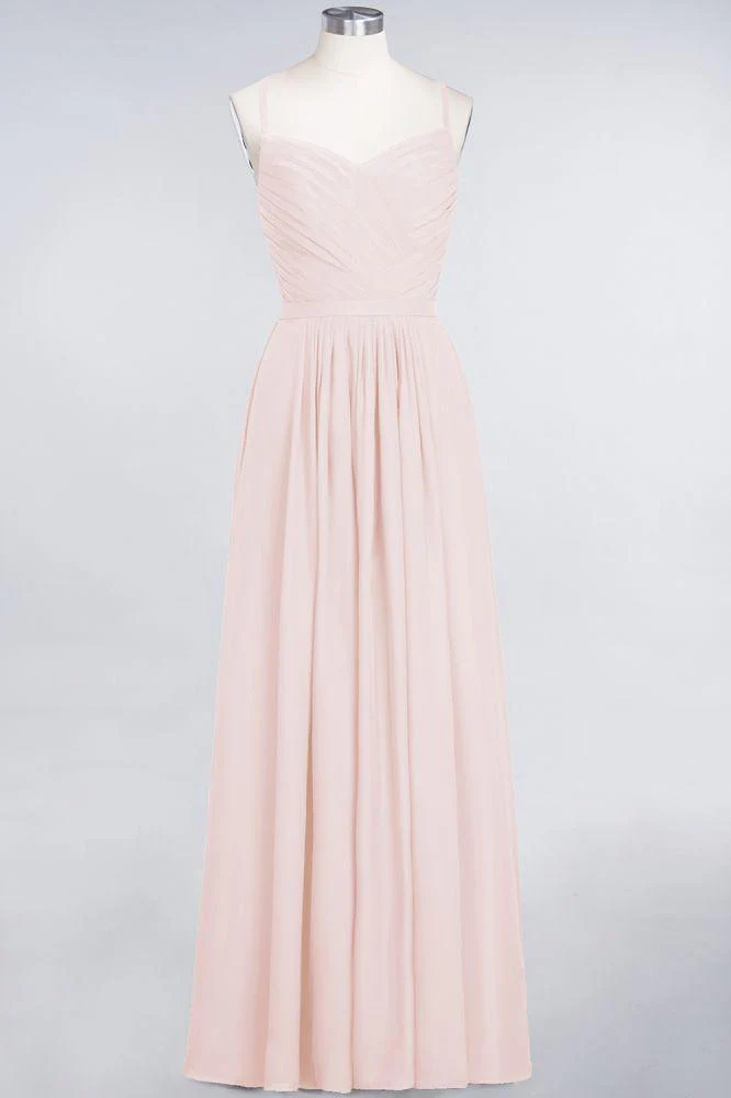 A-Line Spaghetti-Straps Sweetheart Sleeveless Bridesmaid Dress Ruffles Chiffon Evening Maxi Gown - Image 12
