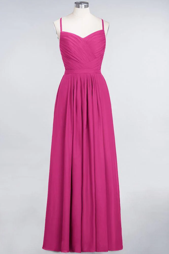 A-Line Spaghetti-Straps Sweetheart Sleeveless Bridesmaid Dress Ruffles Chiffon Evening Maxi Gown - Image 16