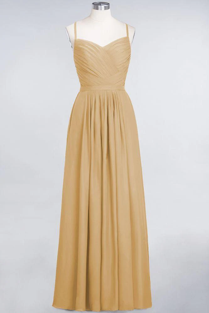 A-Line Spaghetti-Straps Sweetheart Sleeveless Bridesmaid Dress Ruffles Chiffon Evening Maxi Gown - Image 20
