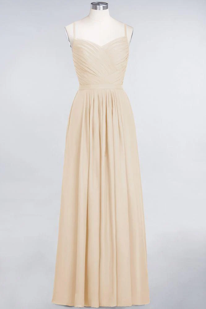 A-Line Spaghetti-Straps Sweetheart Sleeveless Bridesmaid Dress Ruffles Chiffon Evening Maxi Gown - Image 21