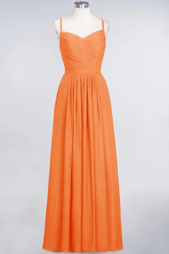 A-Line Spaghetti-Straps Sweetheart Sleeveless Bridesmaid Dress Ruffles Chiffon Evening Maxi Gown - Image 22
