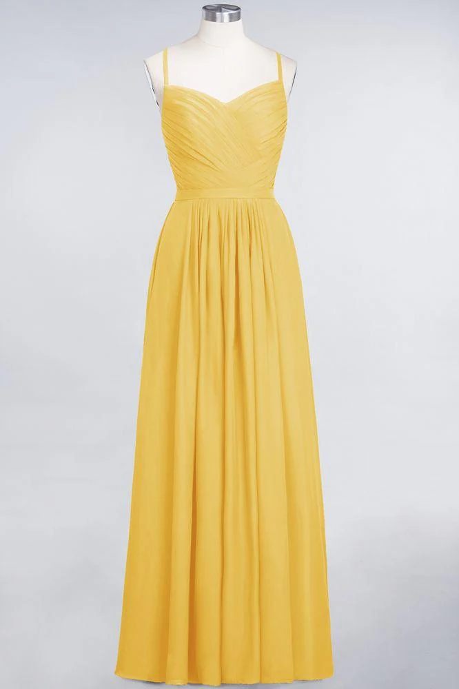 A-Line Spaghetti-Straps Sweetheart Sleeveless Bridesmaid Dress Ruffles Chiffon Evening Maxi Gown - Image 23