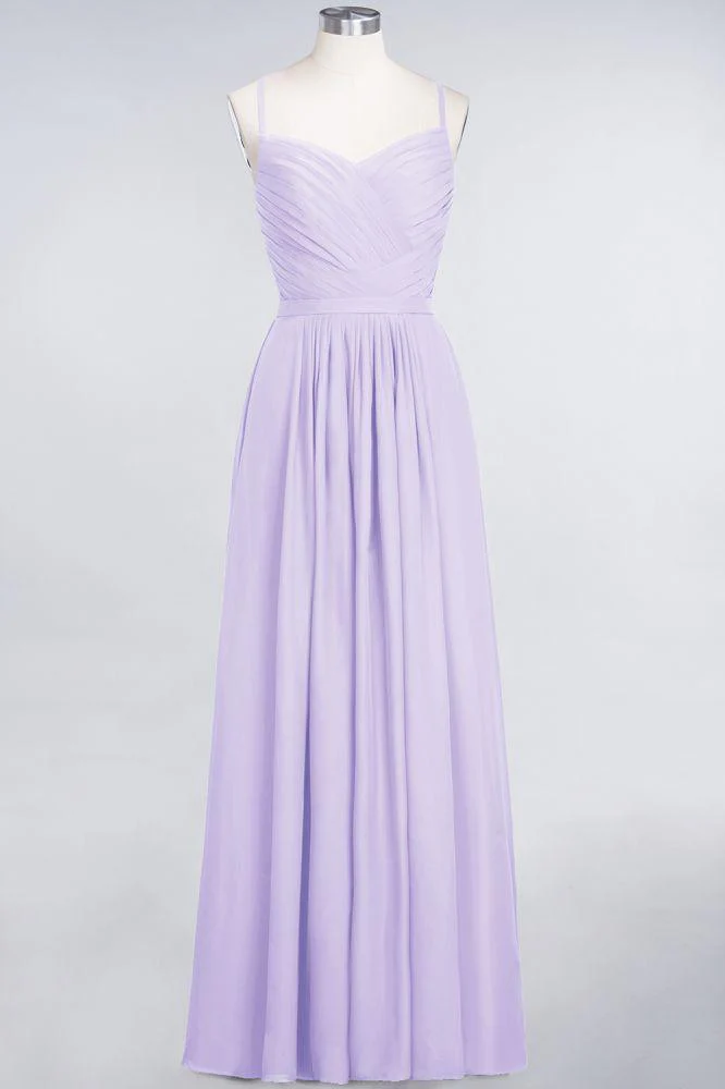 A-Line Spaghetti-Straps Sweetheart Sleeveless Bridesmaid Dress Ruffles Chiffon Evening Maxi Gown - Image 27