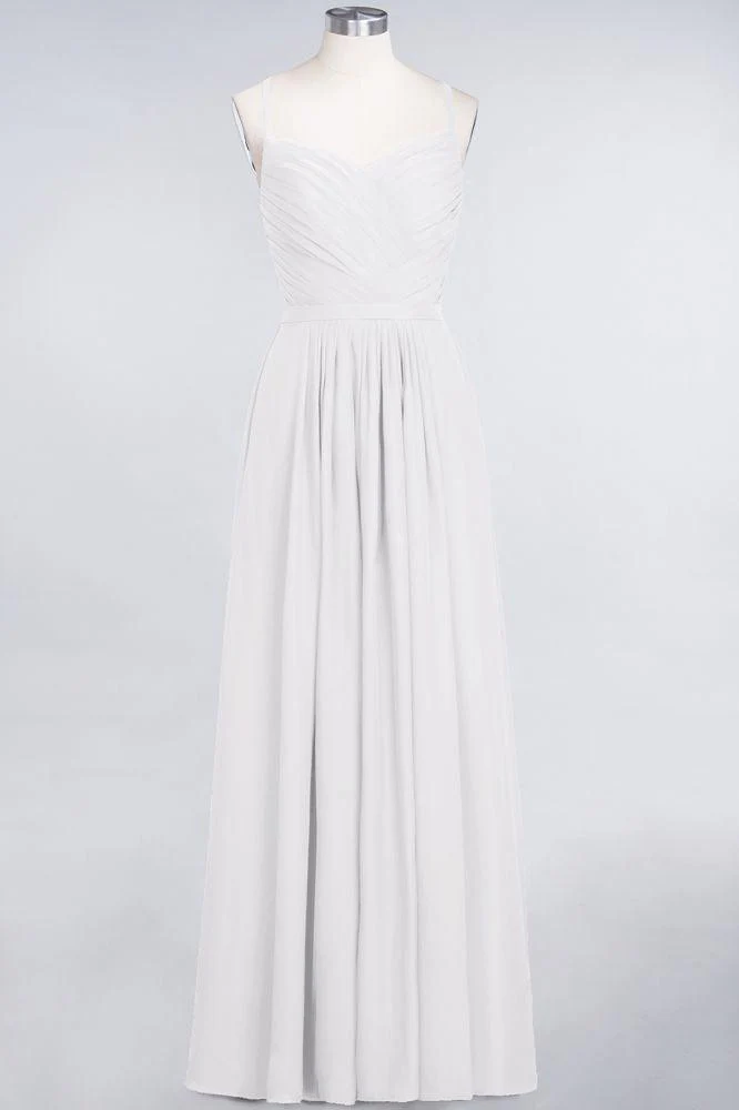 A-Line Spaghetti-Straps Sweetheart Sleeveless Bridesmaid Dress Ruffles Chiffon Evening Maxi Gown - Image 8