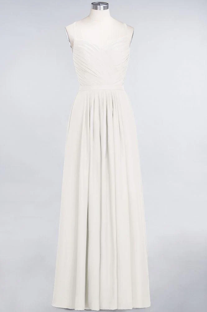A-Line Spaghetti-Straps Sweetheart Sleeveless Bridesmaid Dress Ruffles Chiffon Evening Maxi Gown - Image 9