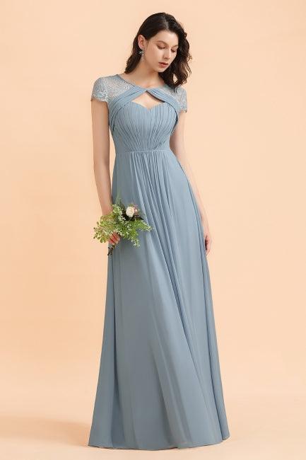 Chic Short Sleeves Lace Chiffon Bridesmaid Dress with Ruffles - Image 5