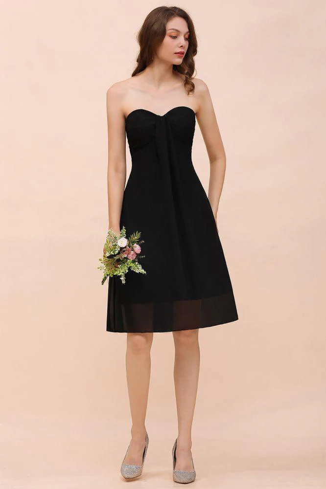 Cute Black knee length Bridesmaid Dress Sweetheart homecoming Dress for Girls - Image 3