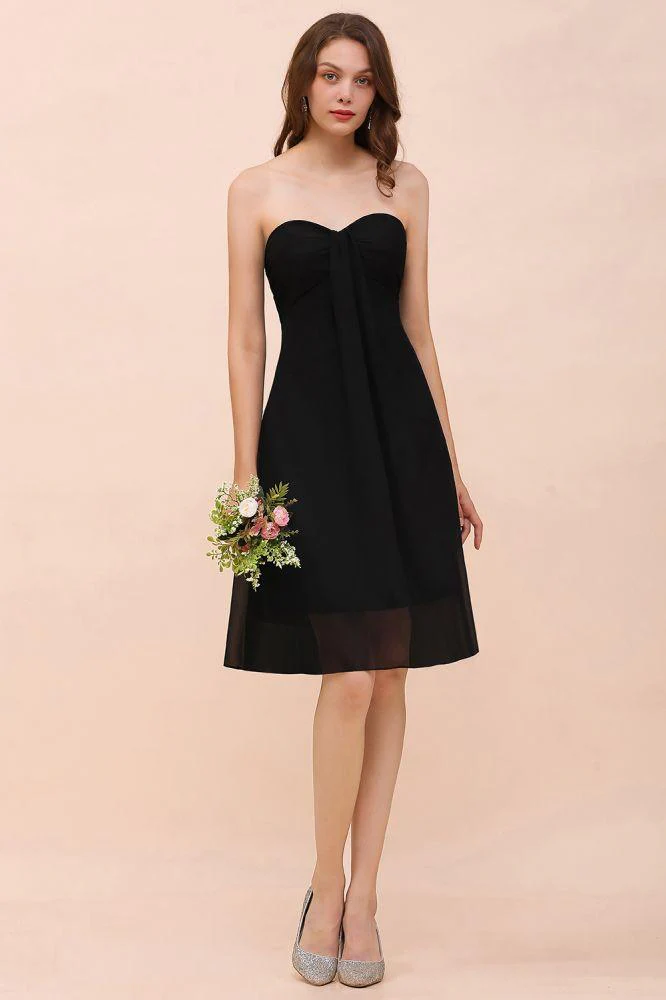 Cute Black knee length Bridesmaid Dress Sweetheart homecoming Dress for Girls - Image 4