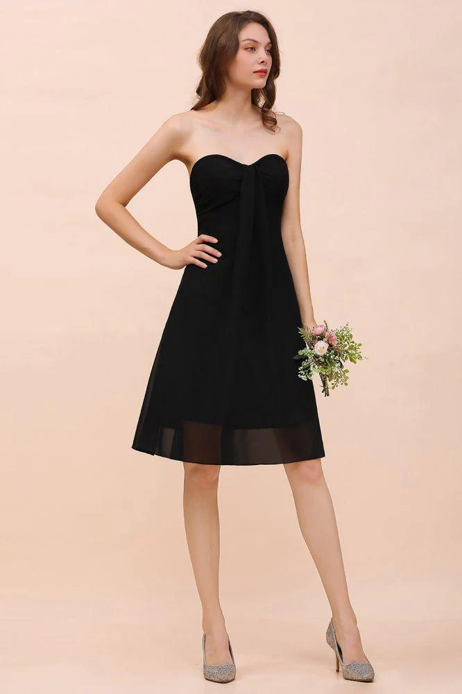 Cute Black knee length Bridesmaid Dress Sweetheart homecoming Dress for Girls - Image 5
