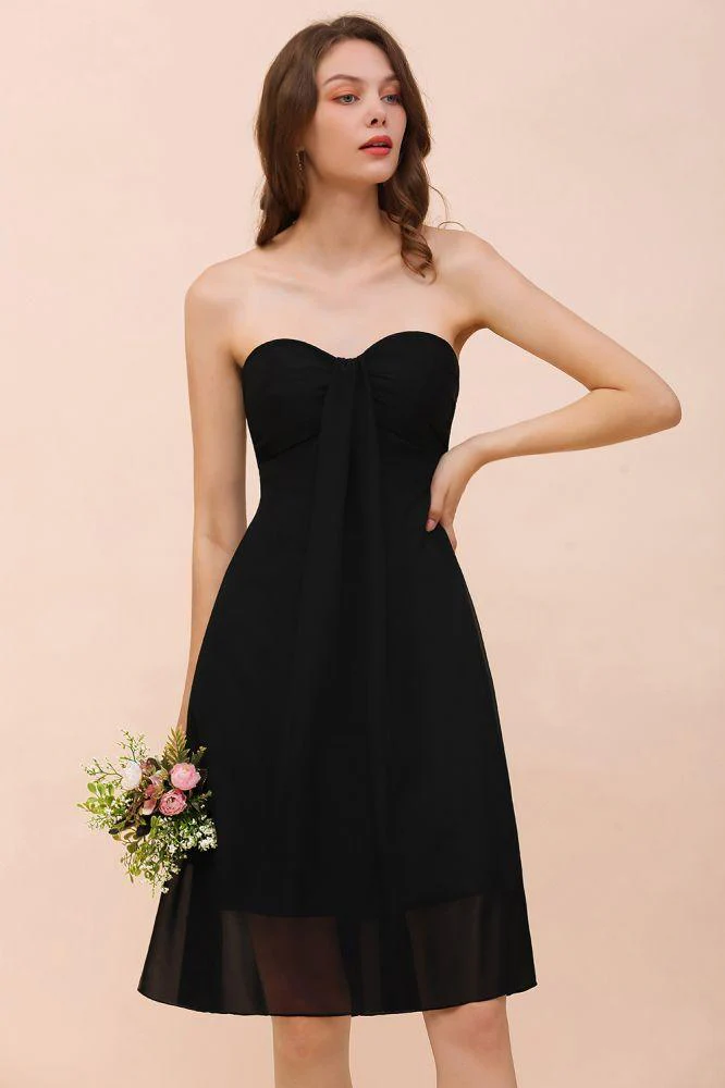 Cute Black knee length Bridesmaid Dress Sweetheart homecoming Dress for Girls - Image 6