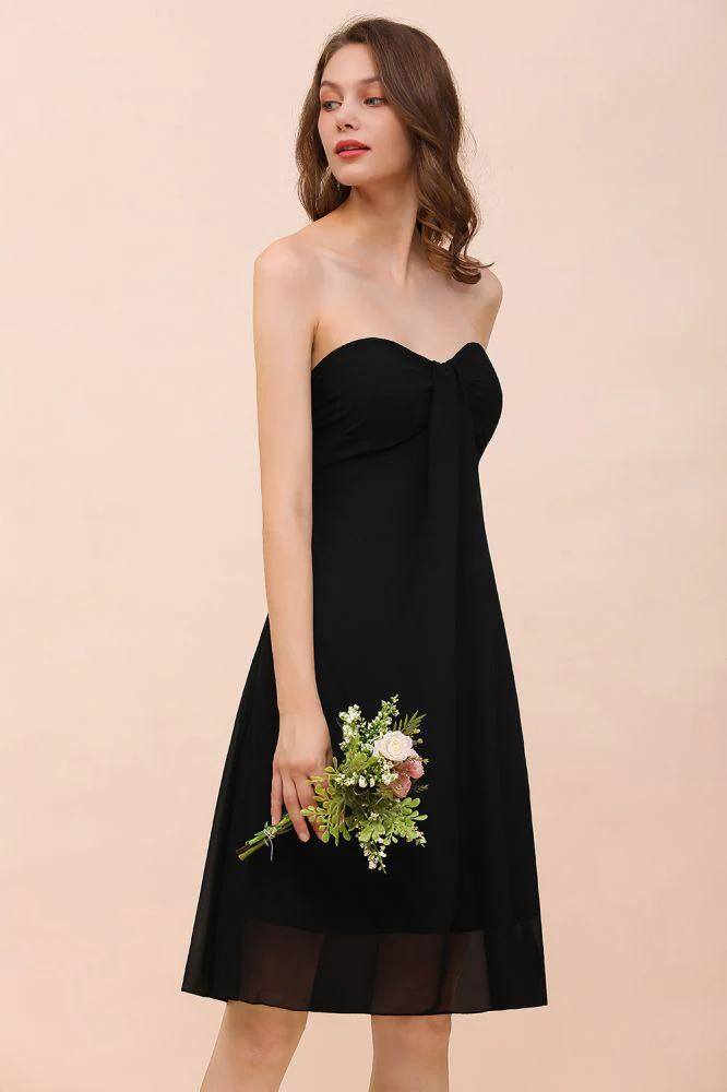 Cute Black knee length Bridesmaid Dress Sweetheart homecoming Dress for Girls - Image 7