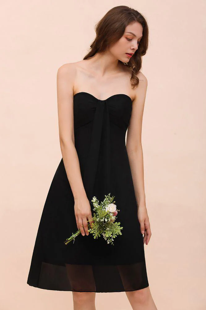 Cute Black knee length Bridesmaid Dress Sweetheart homecoming Dress for Girls - Image 8