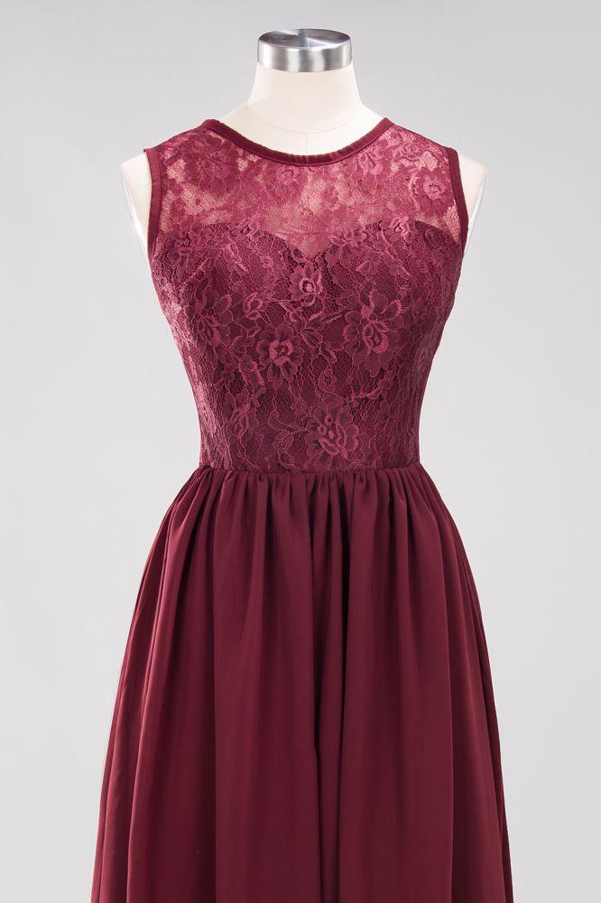 Elegant A-line Lace Sleeveless Bridesmaid Dresses Chiffon Jewel Ruffles Floor-Length Evening Dress with Appliques - Image 10