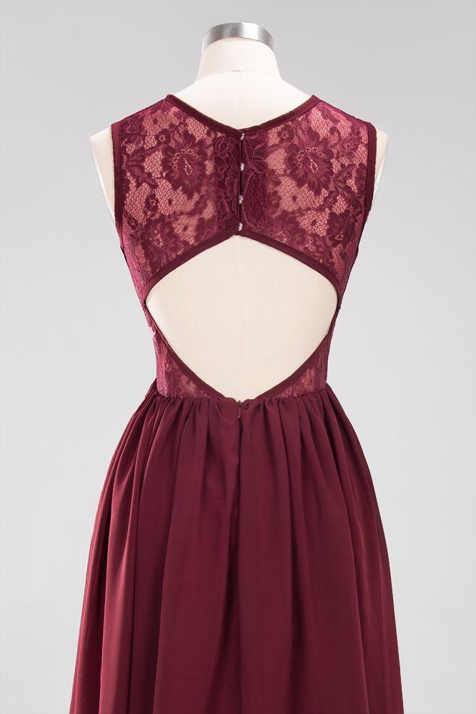 Elegant A-line Lace Sleeveless Bridesmaid Dresses Chiffon Jewel Ruffles Floor-Length Evening Dress with Appliques - Image 11