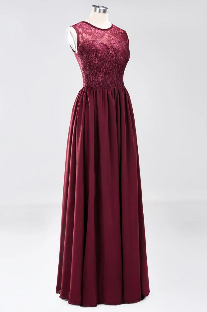 Elegant A-line Lace Sleeveless Bridesmaid Dresses Chiffon Jewel Ruffles Floor-Length Evening Dress with Appliques - Image 9