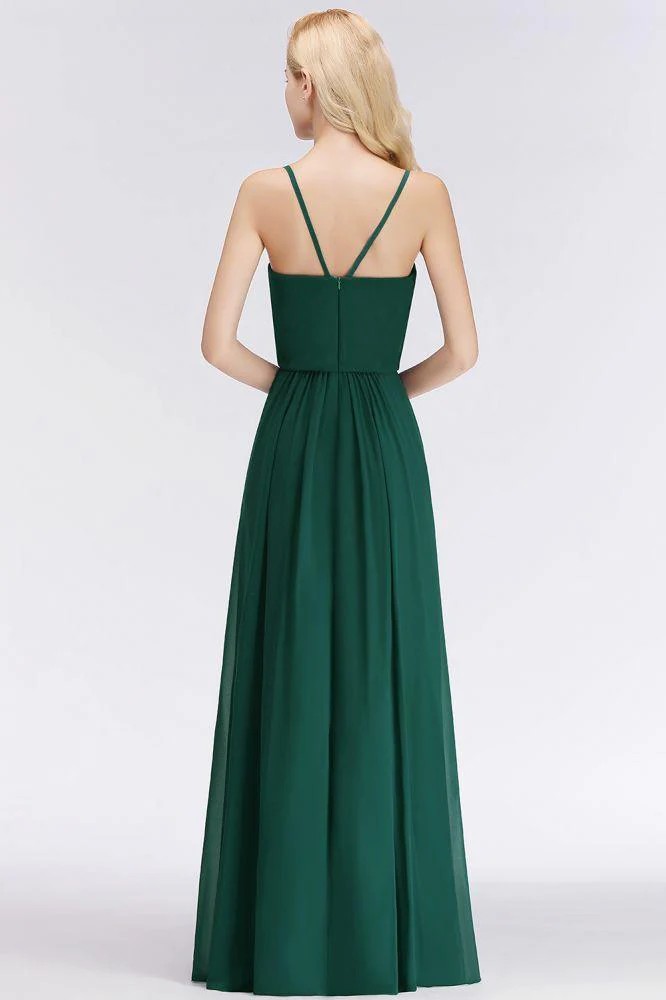 Elegant A-line Spaghetti Chiffon Bridesmaid Dresses V-neck Evening Maxi Gown - Image 3