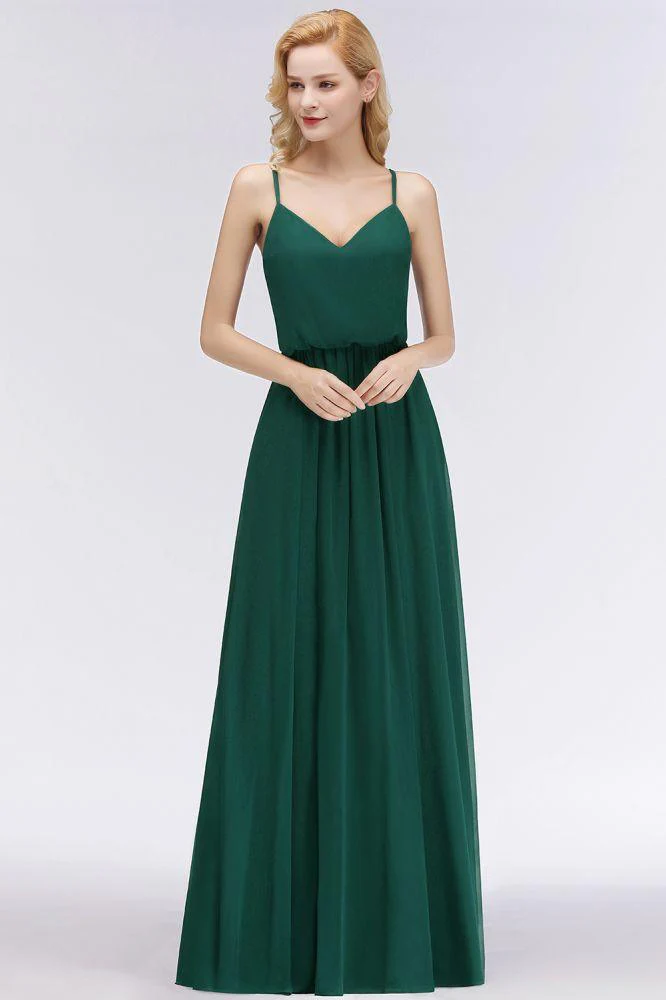 Elegant A-line Spaghetti Chiffon Bridesmaid Dresses V-neck Evening Maxi Gown - Image 4
