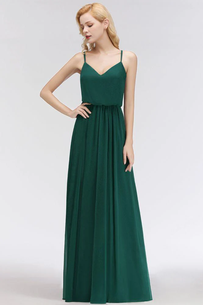 Elegant A-line Spaghetti Chiffon Bridesmaid Dresses V-neck Evening Maxi Gown - Image 5