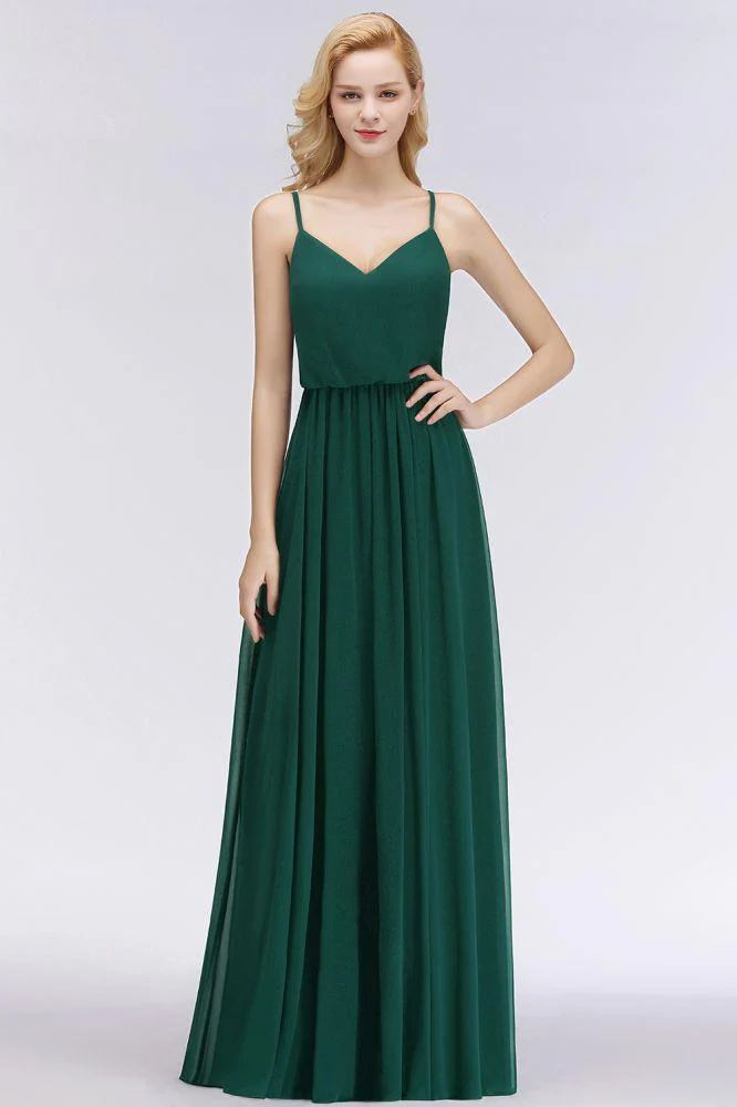 Elegant A-line Spaghetti Chiffon Bridesmaid Dresses V-neck Evening Maxi Gown - Image 7