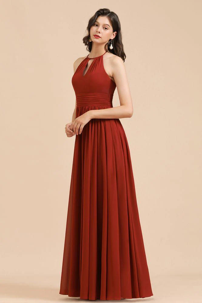 Elegant Halter Aline Chiffon Bridesmaid Dress Sleeveless Floor Length Wedding Party Dress - Image 3