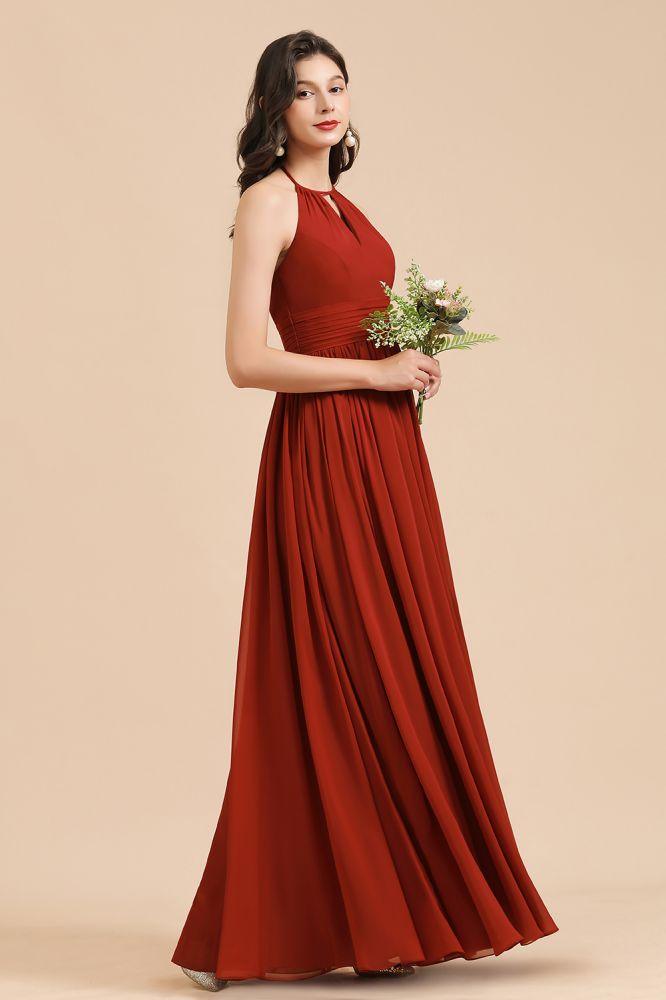 Elegant Halter Aline Chiffon Bridesmaid Dress Sleeveless Floor Length Wedding Party Dress - Image 6