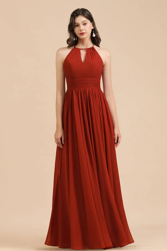 Elegant Halter Aline Chiffon Bridesmaid Dress Sleeveless Floor Length Wedding Party Dress - Image 7