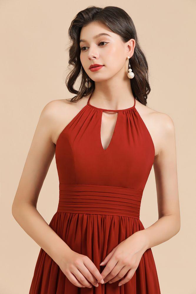 Elegant Halter Aline Chiffon Bridesmaid Dress Sleeveless Floor Length Wedding Party Dress - Image 8