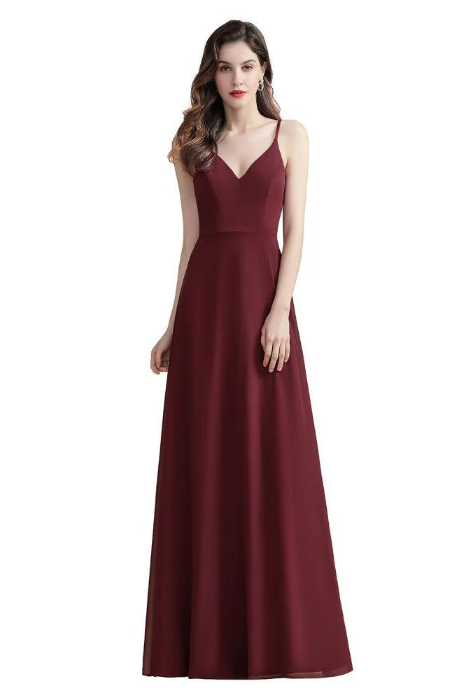 Elegant V-Neck Chiffon Aline Bridesmaid Dress Sleeveless Evening Prom Maxi Dress - Image 10
