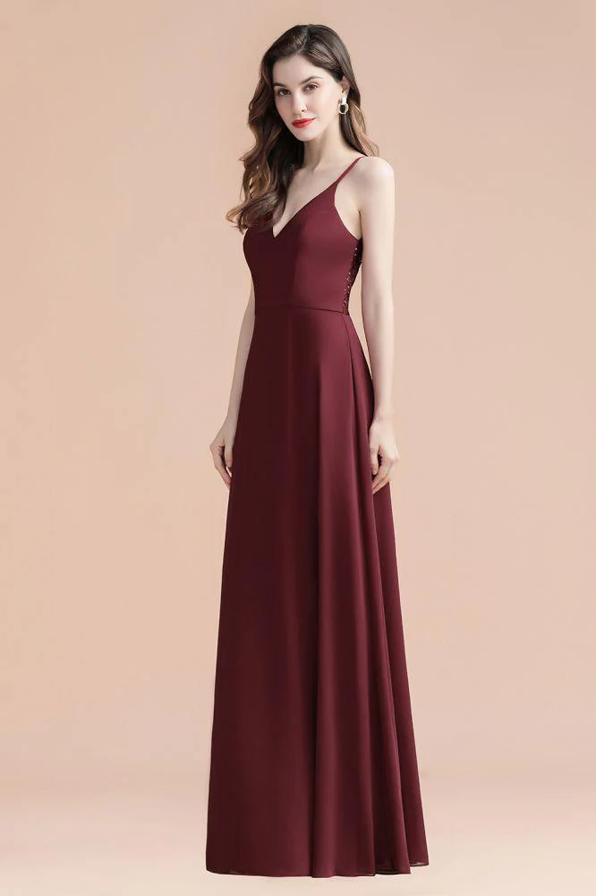Elegant V-Neck Chiffon Aline Bridesmaid Dress Sleeveless Evening Prom Maxi Dress - Image 4