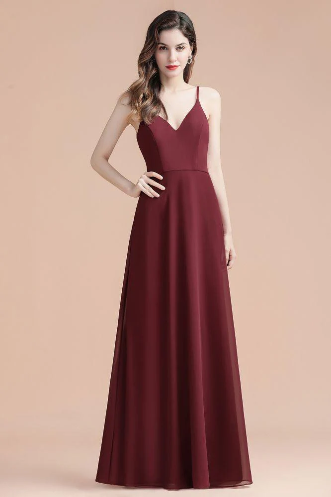 Elegant V-Neck Chiffon Aline Bridesmaid Dress Sleeveless Evening Prom Maxi Dress - Image 5