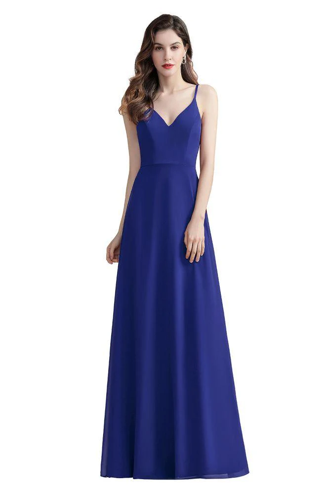 Elegant V-Neck Chiffon Aline Bridesmaid Dress Sleeveless Evening Prom Maxi Dress - Image 6