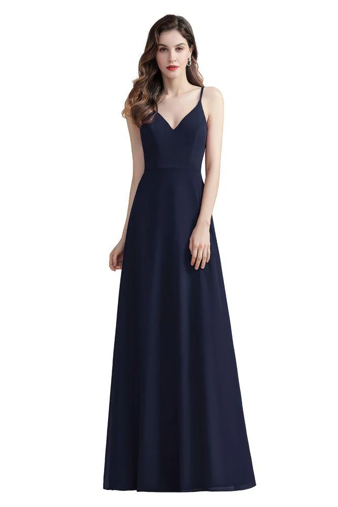 Elegant V-Neck Chiffon Aline Bridesmaid Dress Sleeveless Evening Prom Maxi Dress - Image 7