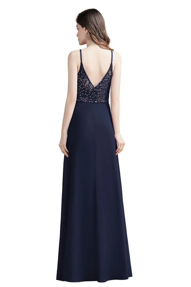 Elegant V-Neck Chiffon Aline Bridesmaid Dress Sleeveless Evening Prom Maxi Dress - Image 8