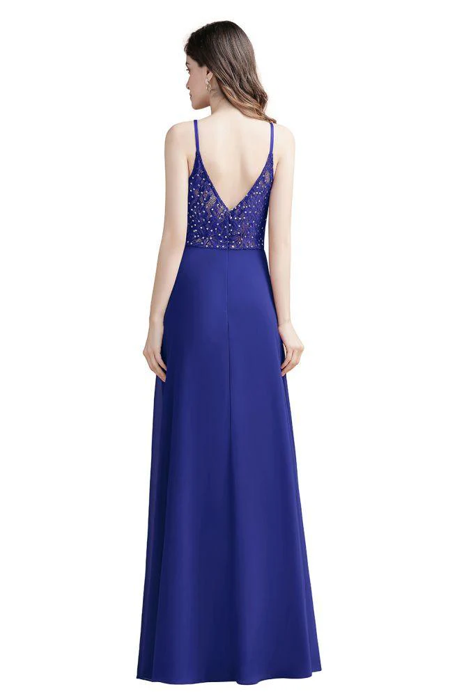 Elegant V-Neck Chiffon Aline Bridesmaid Dress Sleeveless Evening Prom Maxi Dress - Image 9