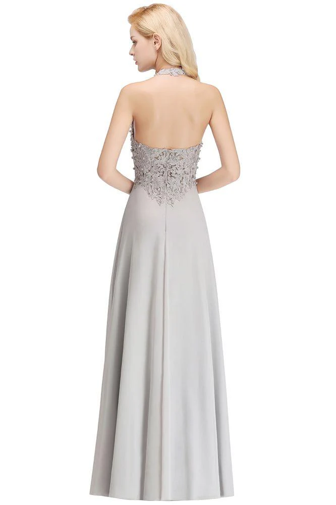 Halter Sleeveless Floral Appliques Evening Party Dress Aline Floor Length Bridesmaid Dress - Image 19