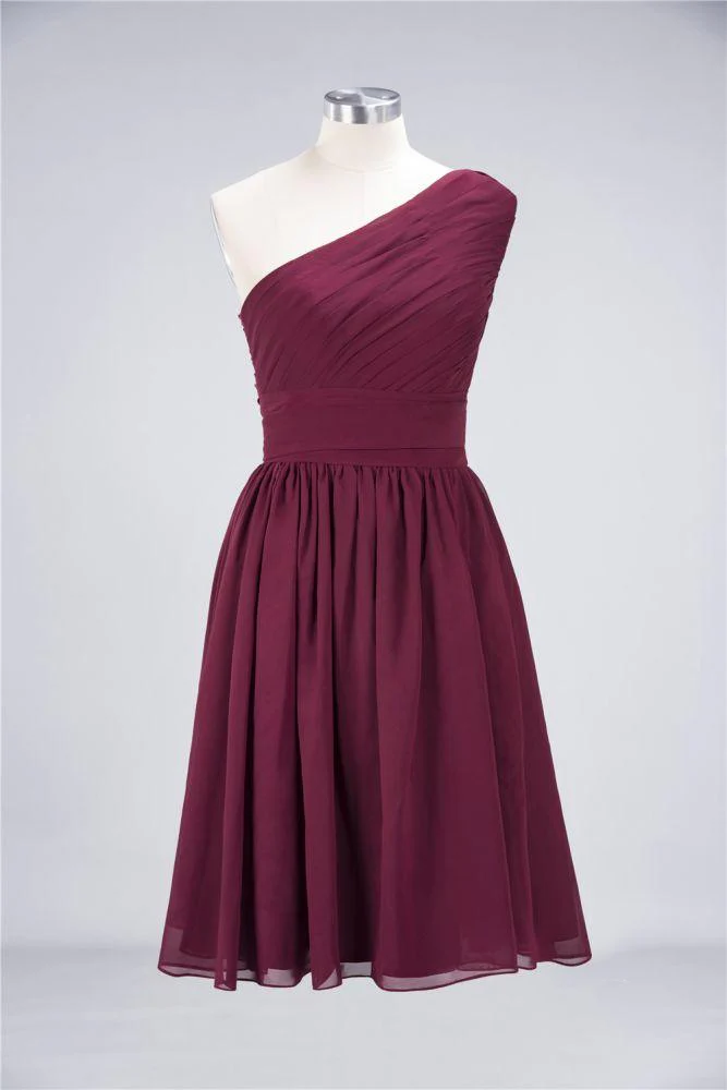 One-Shoulder Sleeveless Knee-Length Bridesmaid Dress with Ruffles Formal Party Dress - Image 8