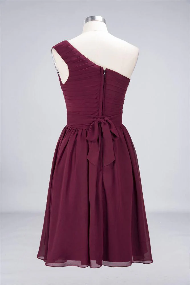 One-Shoulder Sleeveless Knee-Length Bridesmaid Dress with Ruffles Formal Party Dress - Image 9