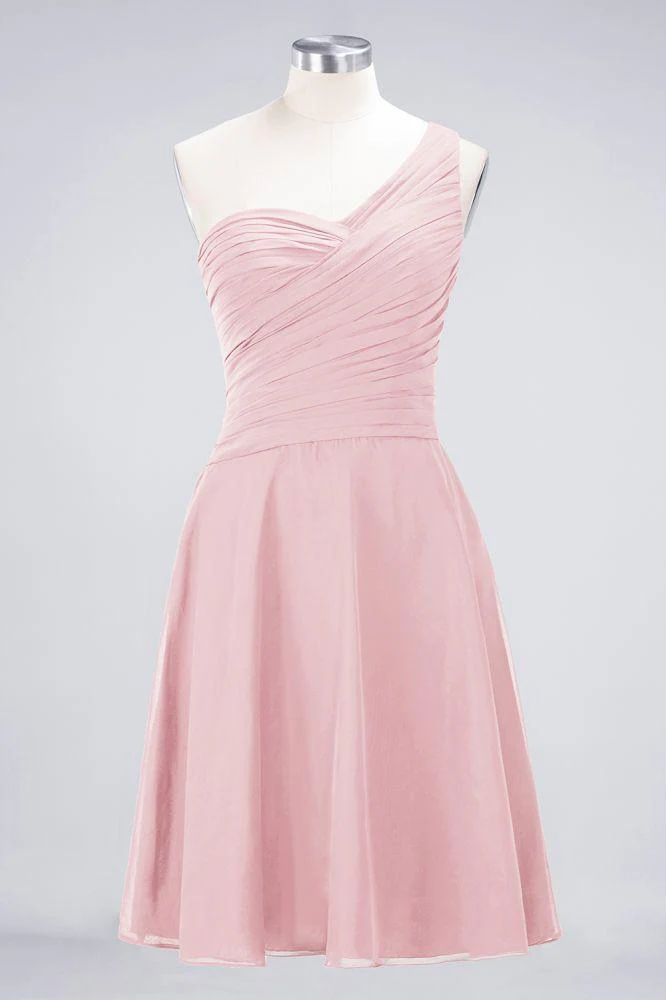 One-Shoulder Sweetheart Knee-Length Bridesmaid Dress Ruffles aline Party Dress - Image 10
