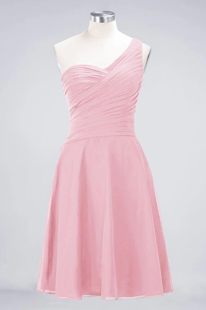 One-Shoulder Sweetheart Knee-Length Bridesmaid Dress Ruffles aline Party Dress - Image 11