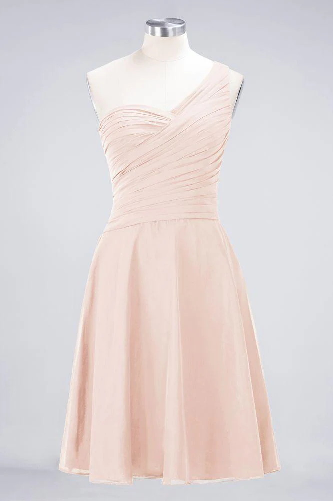 One-Shoulder Sweetheart Knee-Length Bridesmaid Dress Ruffles aline Party Dress - Image 12