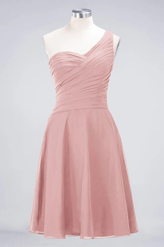 One-Shoulder Sweetheart Knee-Length Bridesmaid Dress Ruffles aline Party Dress - Image 13