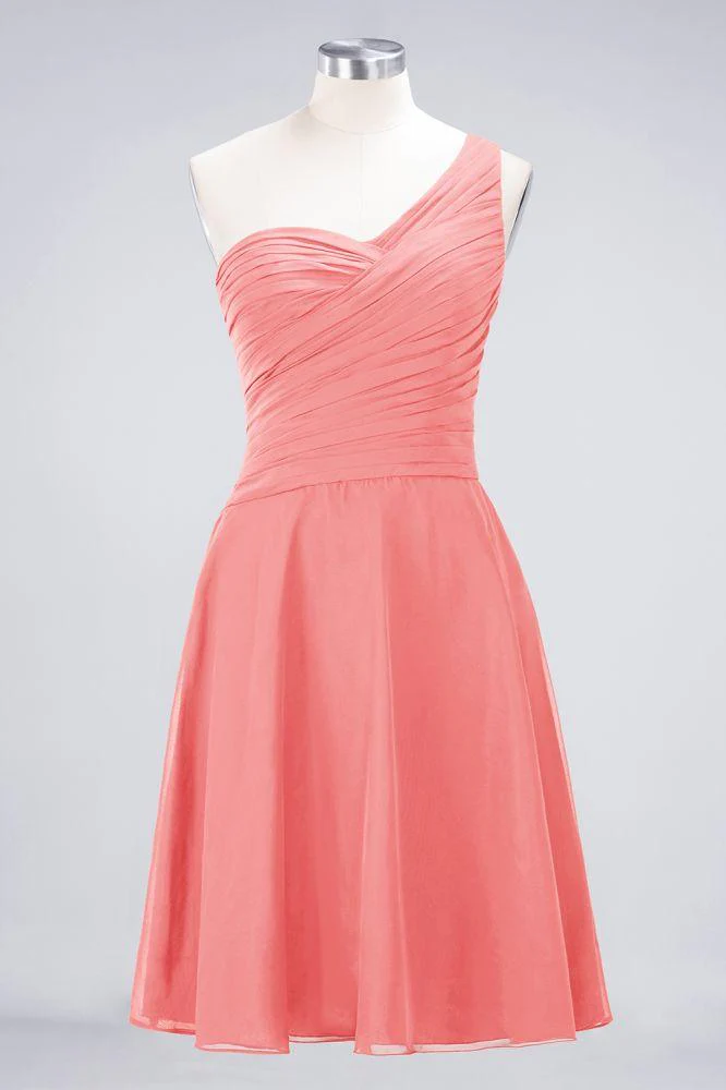 One-Shoulder Sweetheart Knee-Length Bridesmaid Dress Ruffles aline Party Dress - Image 14