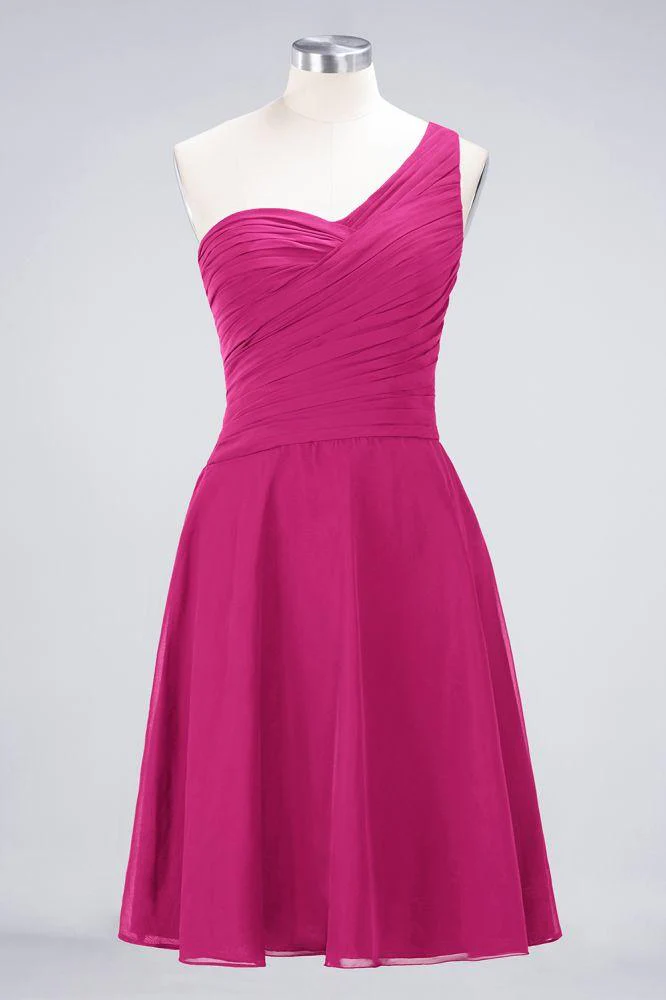 One-Shoulder Sweetheart Knee-Length Bridesmaid Dress Ruffles aline Party Dress - Image 16
