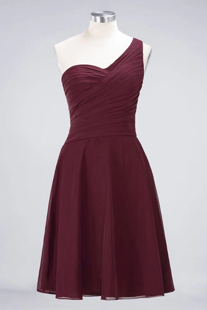 One-Shoulder Sweetheart Knee-Length Bridesmaid Dress Ruffles aline Party Dress - Image 17