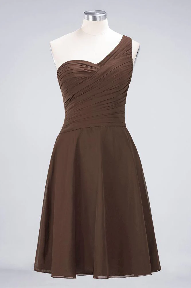 One-Shoulder Sweetheart Knee-Length Bridesmaid Dress Ruffles aline Party Dress - Image 19