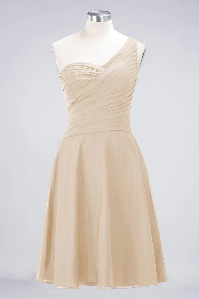 One-Shoulder Sweetheart Knee-Length Bridesmaid Dress Ruffles aline Party Dress - Image 21